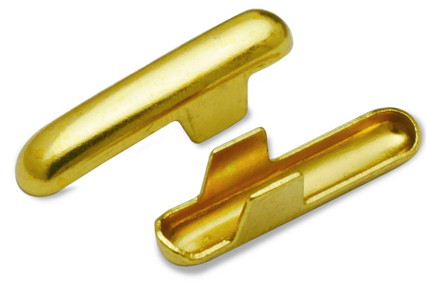 Skrzydełka mocujące metalowe (w kształcie litery T) do taśmy elastycznej + sznurka, otwór 2,6 mm, mosiądzowane