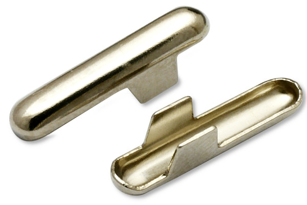 Skrzydełka mocujące metalowe (w kształcie litery T) do taśmy elastycznej + sznurka, otwór 2,6 mm, niklowane